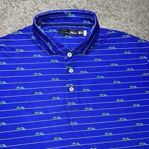 RLX RALPH LAUREN Polo Blue Stripe Green Racecar AOP Dri-Fit Performance Men 2XL